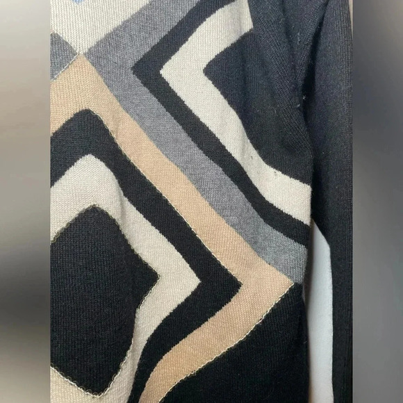 Vintage Ricamo A Mano Black Silk & Angora Sweater Geo Design Plus Size Colorful - Picture 9 of 12